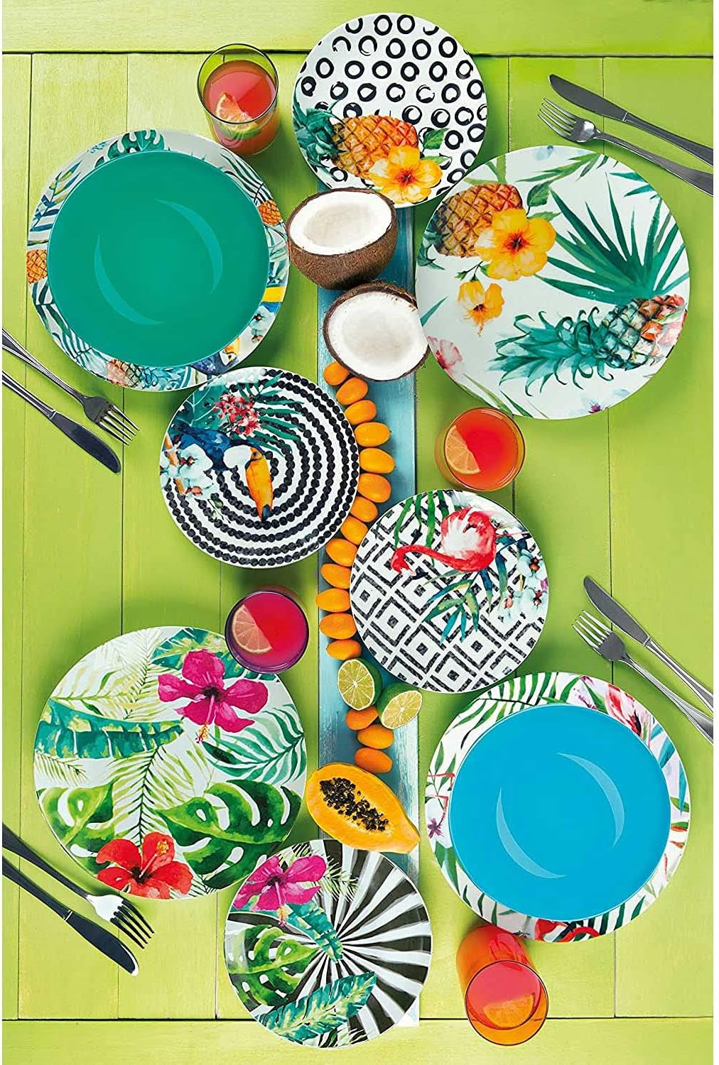Excelsa Tropical Chic Tallerkensæt, 18 Stück, Porzellan, mehrfarbig