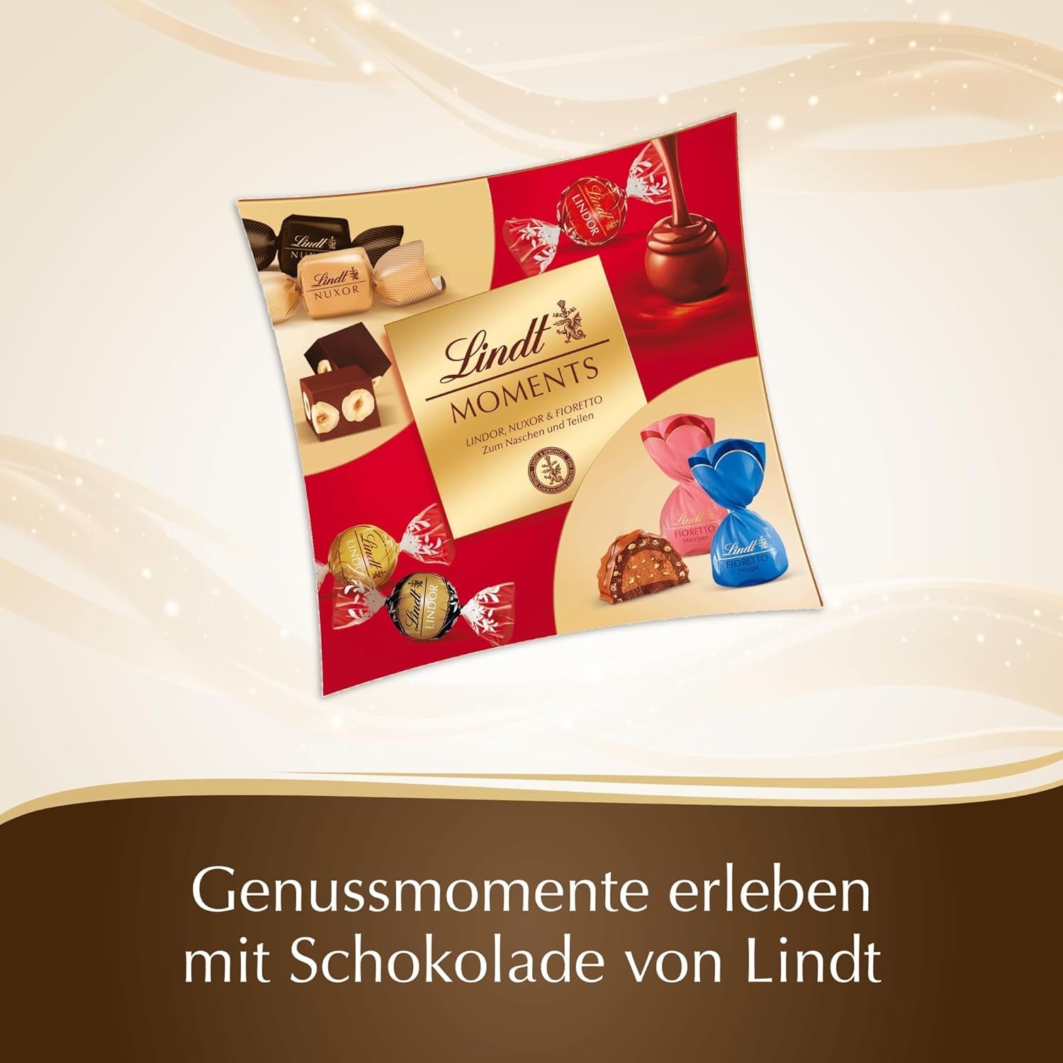 Lindt Chokolade | Lindt Moments box | 223g | Raffineret blanding af de fineste LINDOR-trøfler, nøddeagtige NUXOR-terninger og knasende FIORETTO | Chokolade gave