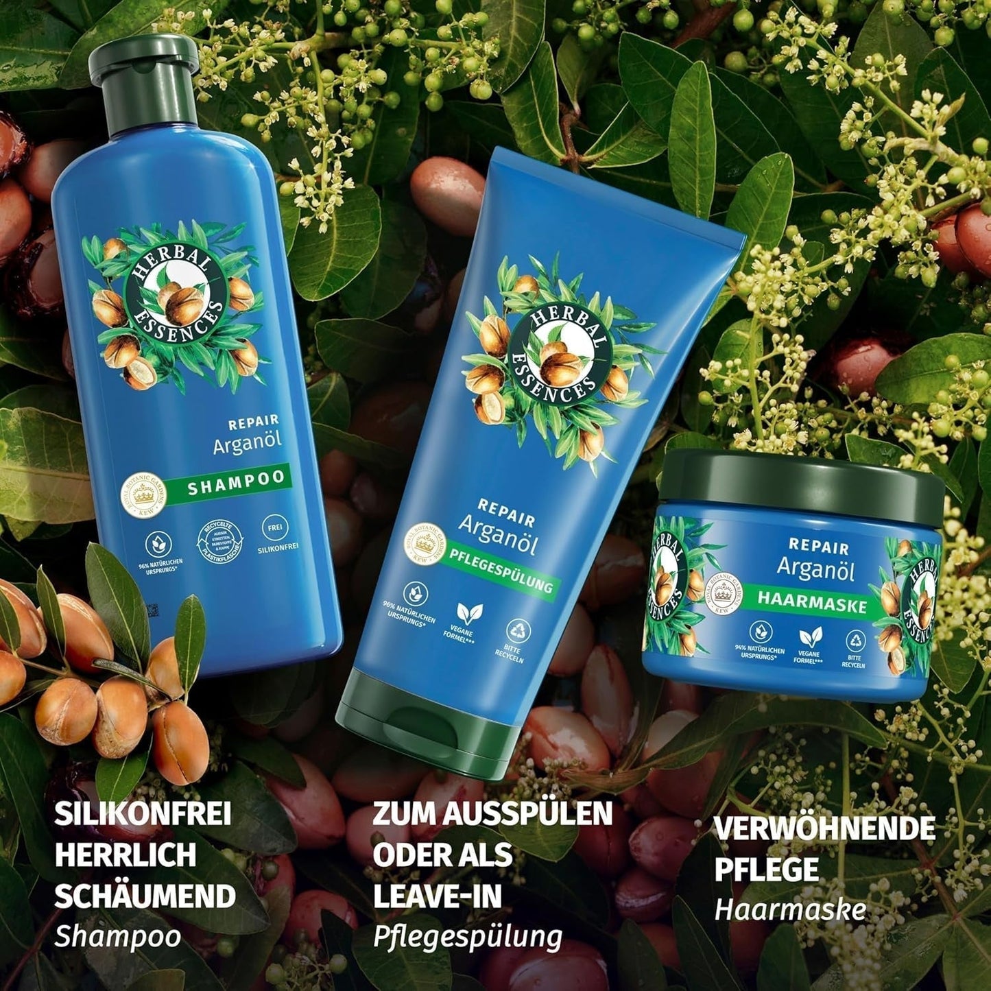 Herbal Essences Hårreparationsmaske med arganolie 300ml. Fra skadet hår til glattere og mere skinnende hår. Intensiv pleje. Med ingredienser af naturlig oprindelse. Vegansk Naty Shop hårmaske