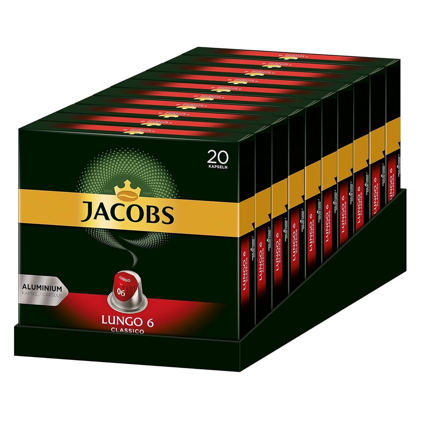 Kaffeekapsel Lungo Classico, Intensitet 6 af 12, 20 Nespresso®*-kompatibel Kapsel, 10 x 20 & Kapsel Espresso Classico, Intensität 7.100 Nespresso®*-kompatibel Kaffeekapsel, 10x10 Getränke
