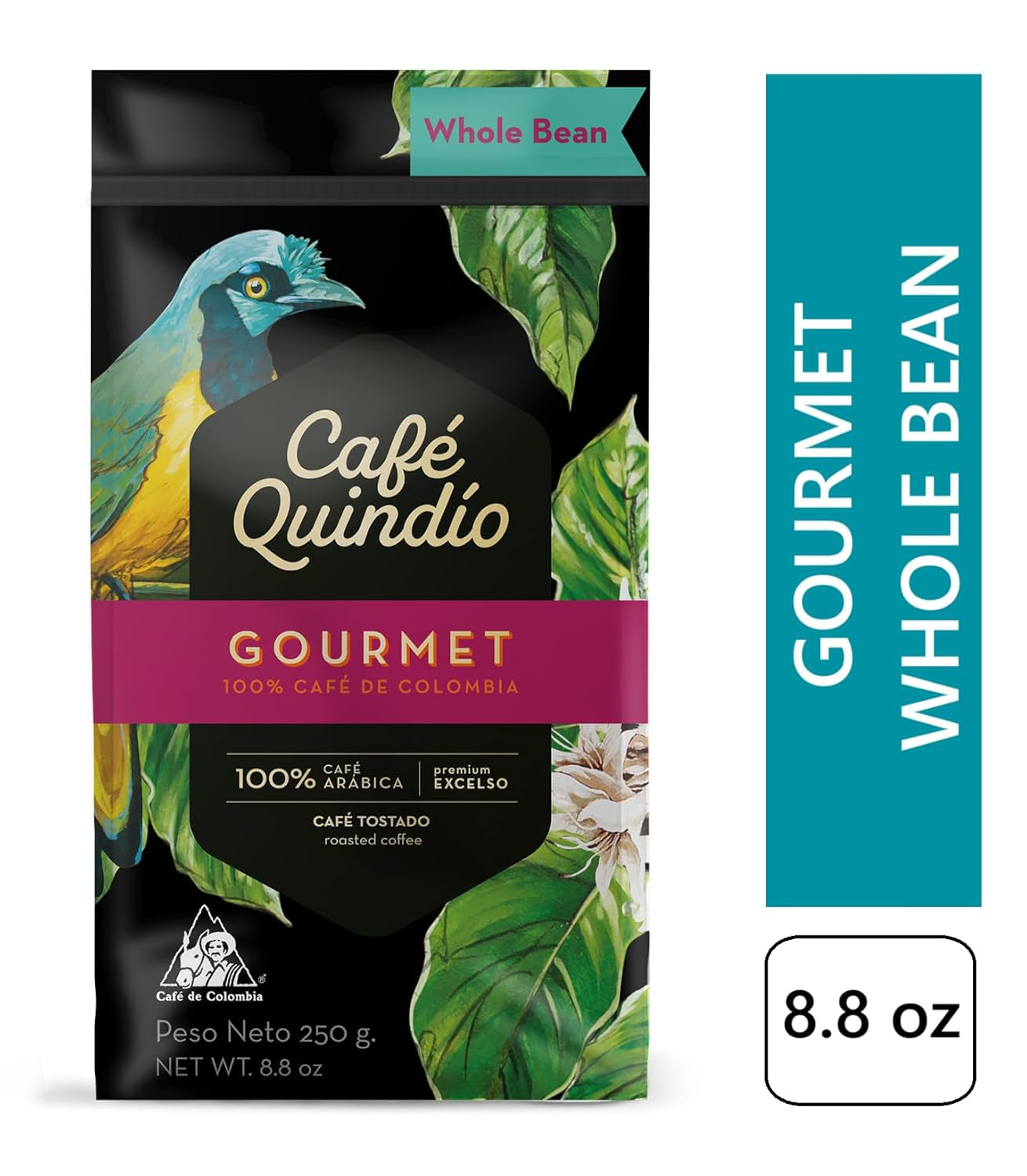 Cafe Quindio Gourmet - Special kaffe - 100% Arabica kaffebønner, Colombia, 250 g - ideel til portafiltermaskiner, fuldautomatiske maskiner, filterkaffe eller fransk presse