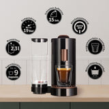 K-FEE TWINS II kapsel espressomaskine til kaffe, te og kakao | Espressomaskine til store kopper | Hurtig opvarmning | 2,3 l vandtank | 19 takter | Sort-kobber