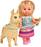 Simba 105733497 - Evi Love Doll i sødt alpaka-outfit og snor, 12 cm, til børn fra 3 år og opefter