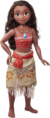 Disney Princess Vaiana, 80 cm stor Spielpuppe von Jakks Pacific, bewegliche Puppe, mit Bürste zum Kämmen ihrer wellligen Locken, vom Film inspireret Kleid, abnehmbare Halskette mit Anhänger