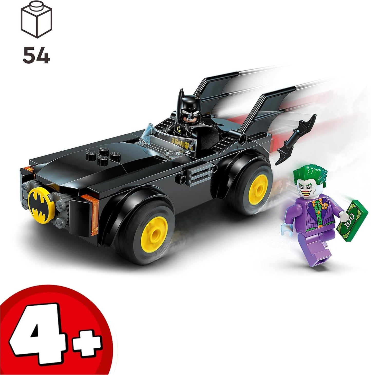 LEGO 76264 DC Chase in the Batmobile: Batman Vs. Joker-legetøjsbilsæt, Superhelte-startsæt med 2 minifigurer, Legetøj til førskolebørn, drenge, piger på 4+, Hurtige at samle Byggesæt Besuche den LEGO-Store