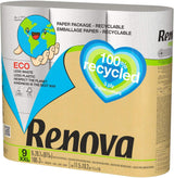 Renova 100% GENBRUG toiletpapir 9 ruller, hvid, alm