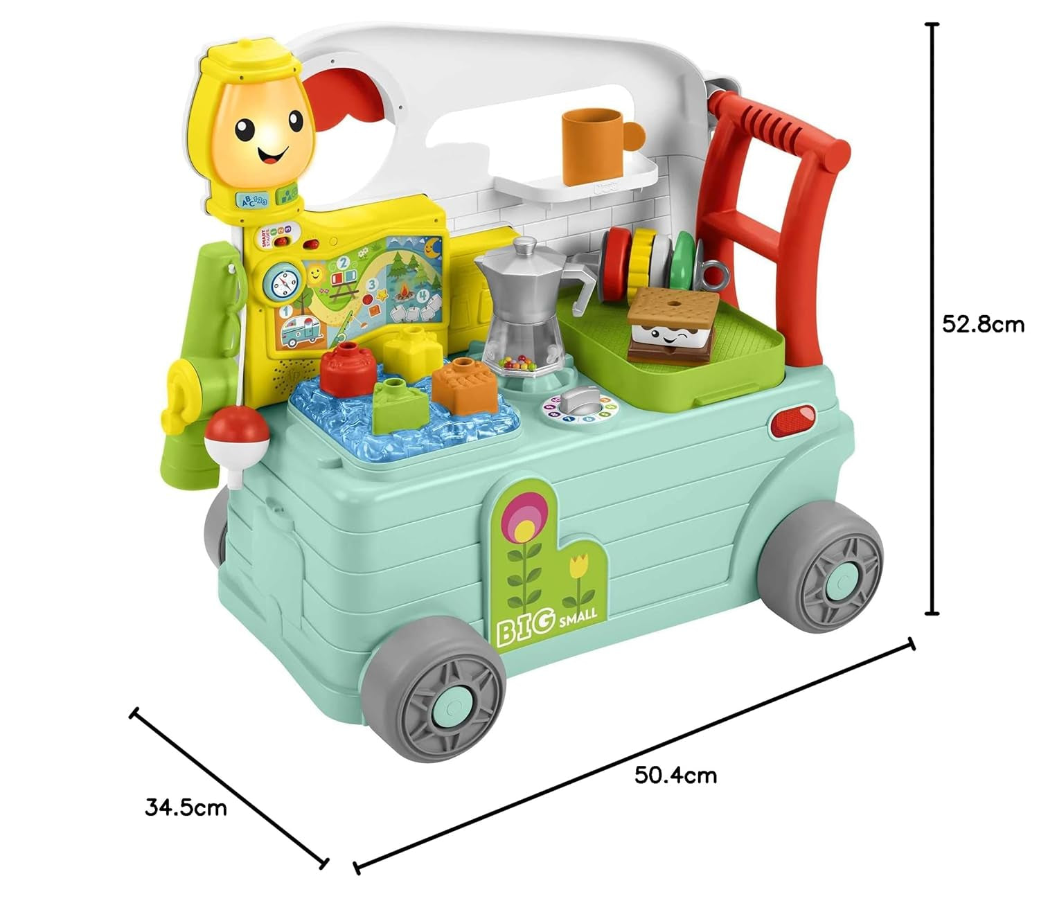 Fisher-Price - Laugh and Learn Camper 3-i-1 Baby Push Toy og Musik Aktivitetscenter Baby Legetøj 9-36 måneder HCK51 Baby Legetøj Naty Shop