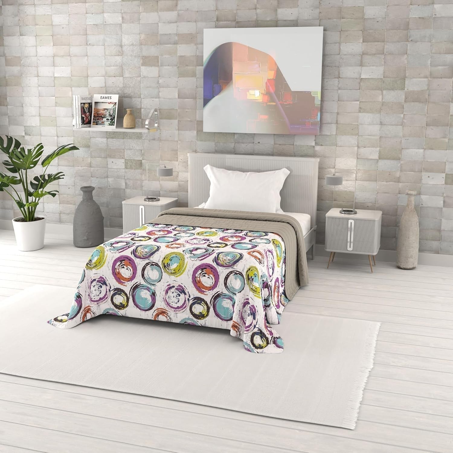 Fantasy printet sommerdyne, polyesterfyld, kronblade, 260X270Cm Dyner og dyner Naty Shop Cerchi Astratti 170X270Cm