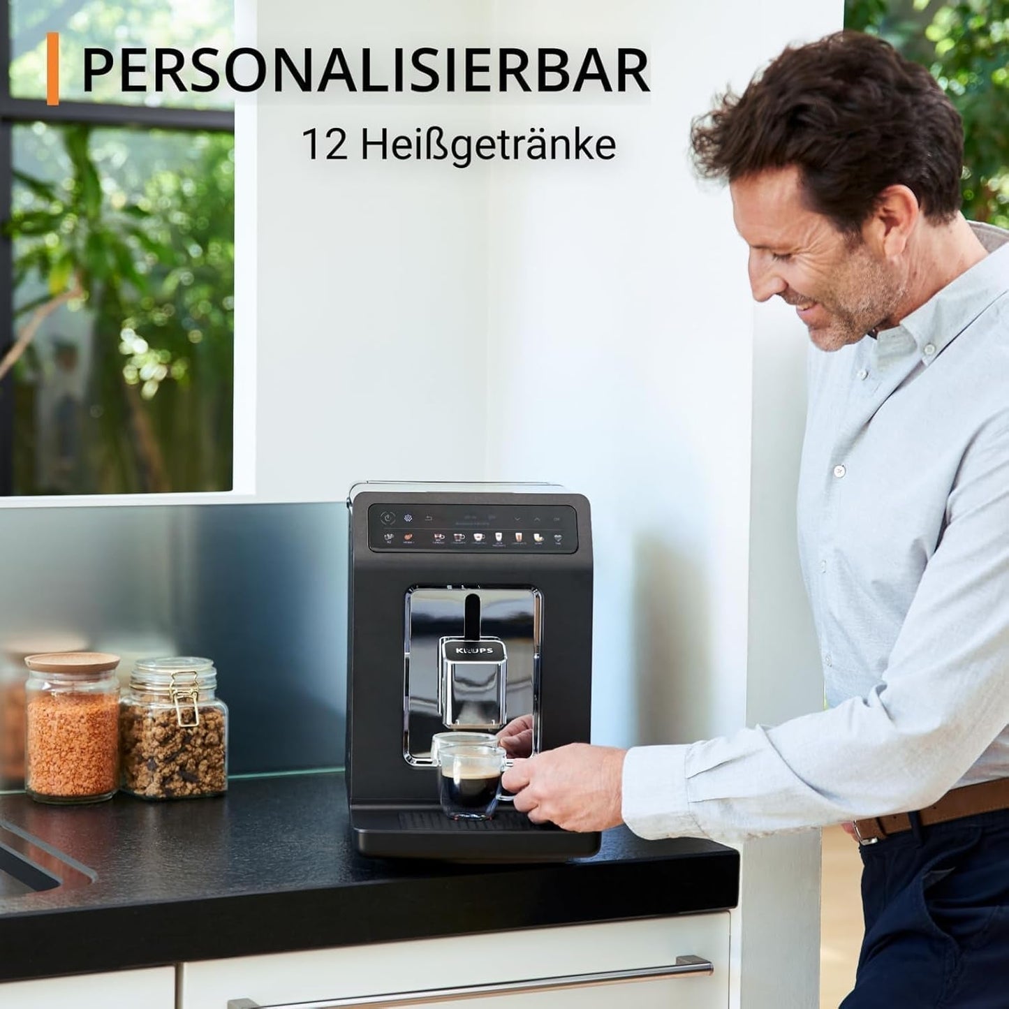 KRUPS Evidence One automatisk espressomaskine med mælkeslange, one-touch cappuccino, 12 specialdrikke, 2-kopps funktion, farvedisplay, espressomaskine, TÜV certifikat, sort, EA895N10