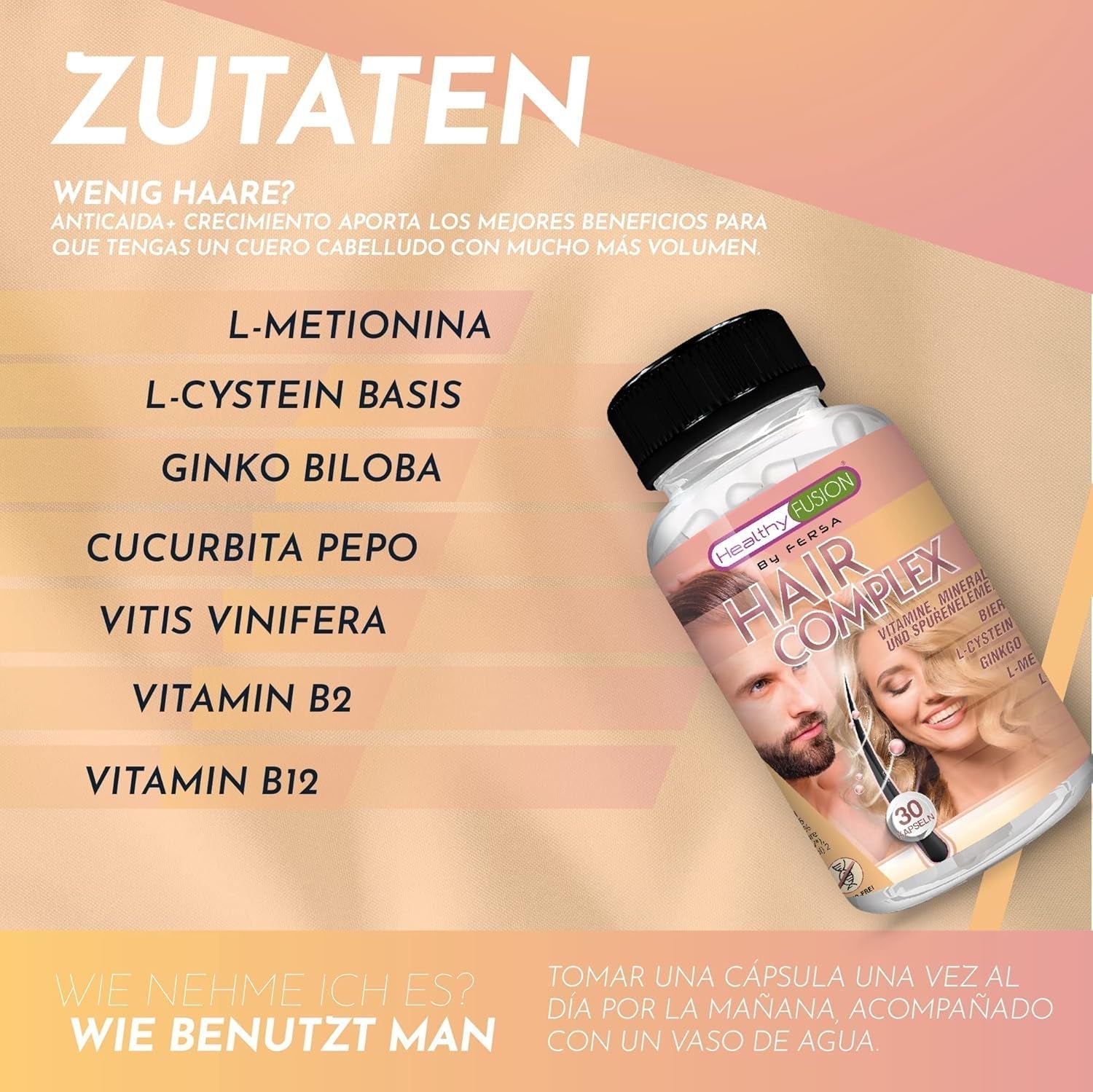 Healthy Fusion Haircomplex, effektiv mod hårtab, 30 kapsler Hårpleje Naty Shop