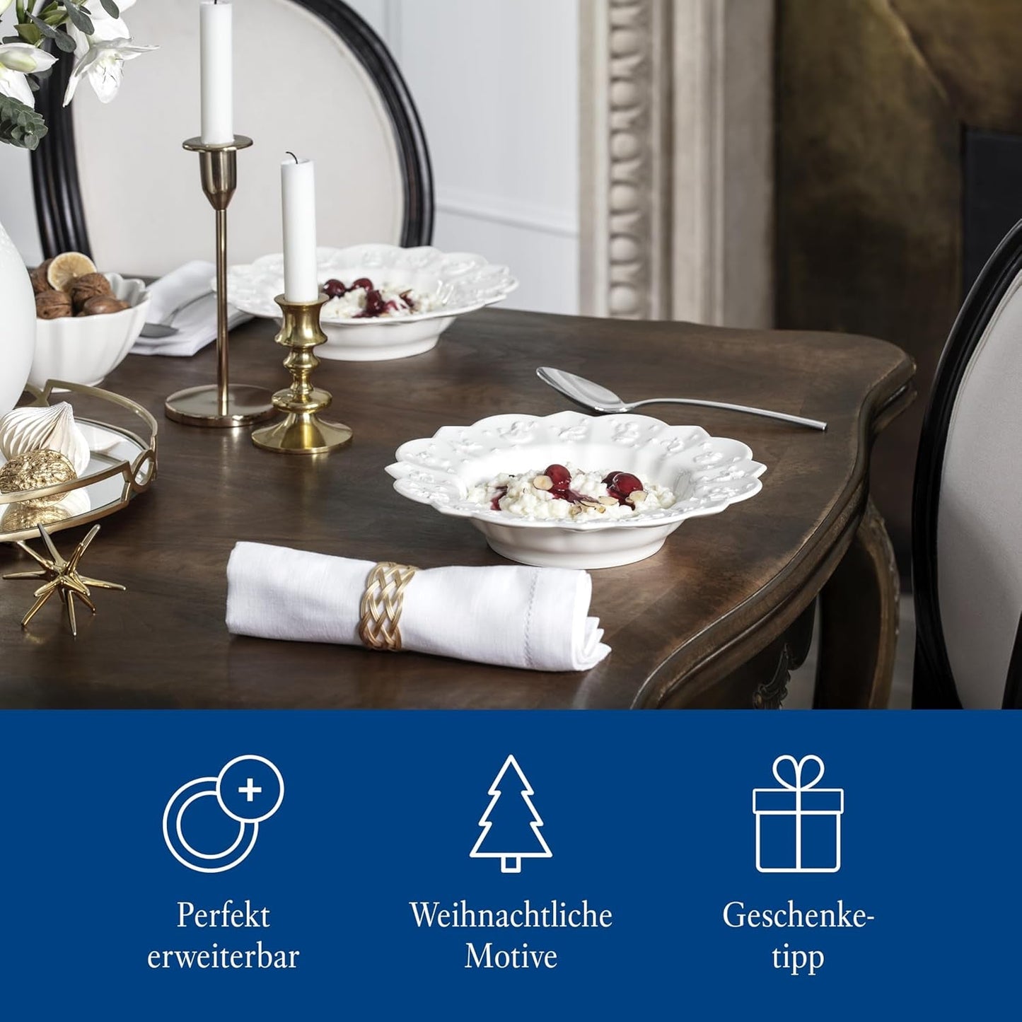 Villeroy & Boch Toy's Delight Royal Classic 12-delt porcelænssæt, Tåler opvaskemaskine og mikroovn, hvid, tallerkener, 4-personers porcelænssæt, julestel, legetøj, premium porcelæn