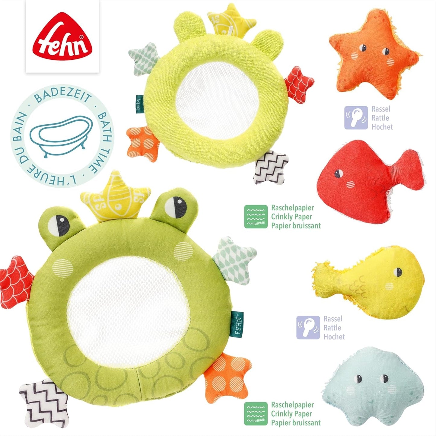 Fehn frø-badenet - Babybadelegetøj til badekar - Flydende vandlegetøj til glædelig badesjov - Badelegetøj til babyer og småbørn fra 0+ måneder Babylegetøj Naty Shop