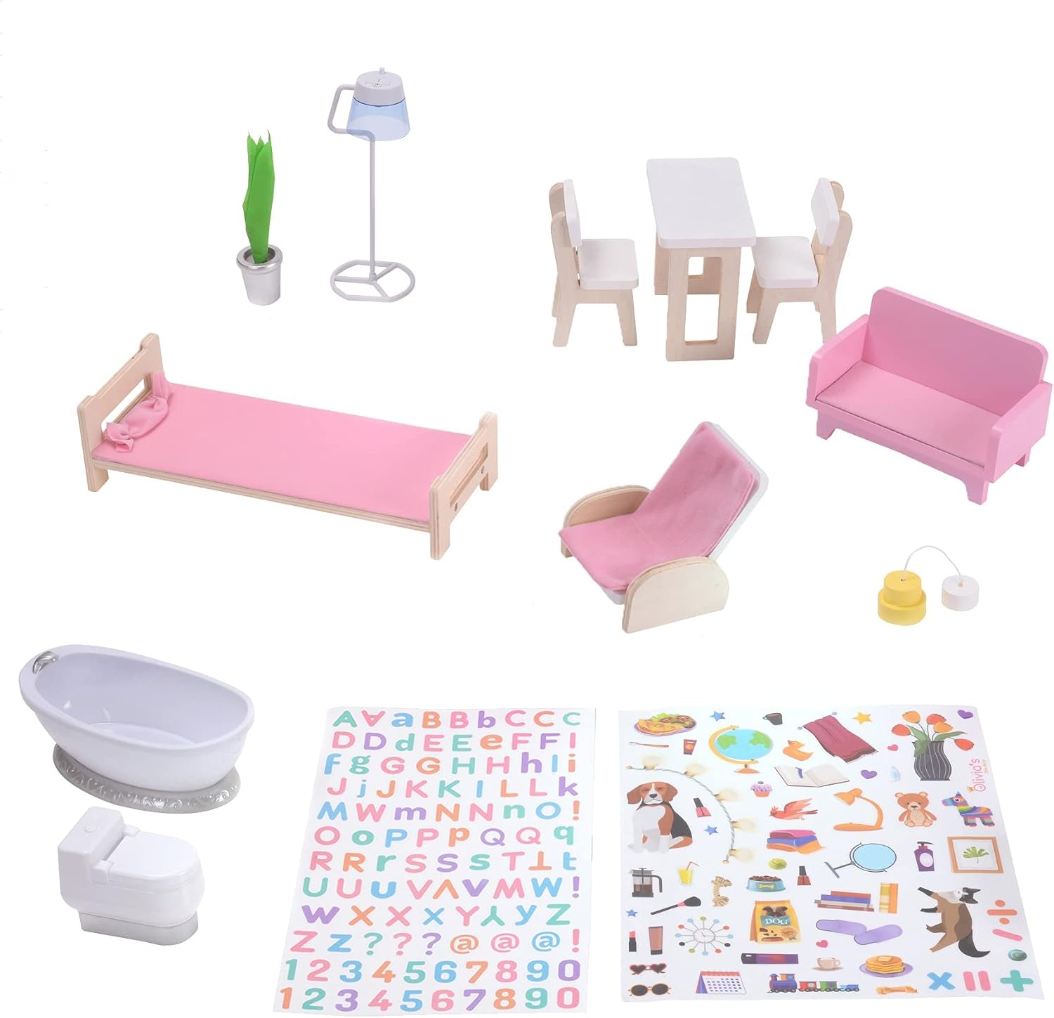 Olivia'S Little World Drømmeland Farmhouse Børn Interaktivt trædukkehus 3 etager med 13 dukkemøbler Tilbehør Hvid TD-13632A Dukkehuse Naty Shop
