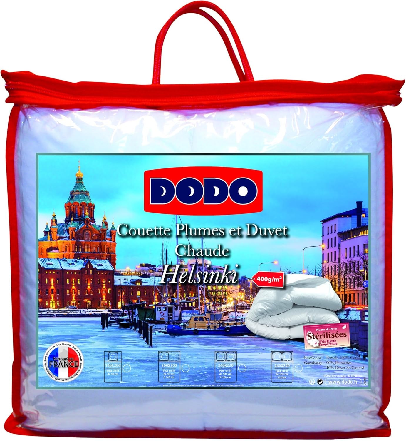DODO 40381220 Helsinki tæppe, ydermateriale af percale bomuld, andedun/læderfyld, 240 Cm 220 Cm, hvide Dyner og dyner Naty Shop