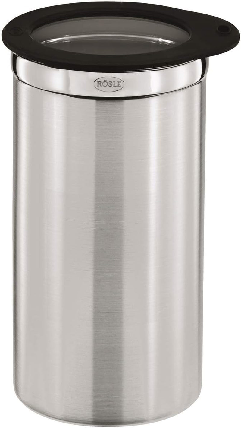 RÖSLE kaffeboks med låg, rustfrit stål 18/10, 10 cm & kaffemål, kaffeske af høj kvalitet til nem dosering af malet kaffe, rustfrit stål 18/10, 17 x 3,7 x 2,7 cm, sølv Madopbevaringsbokse Naty Shop