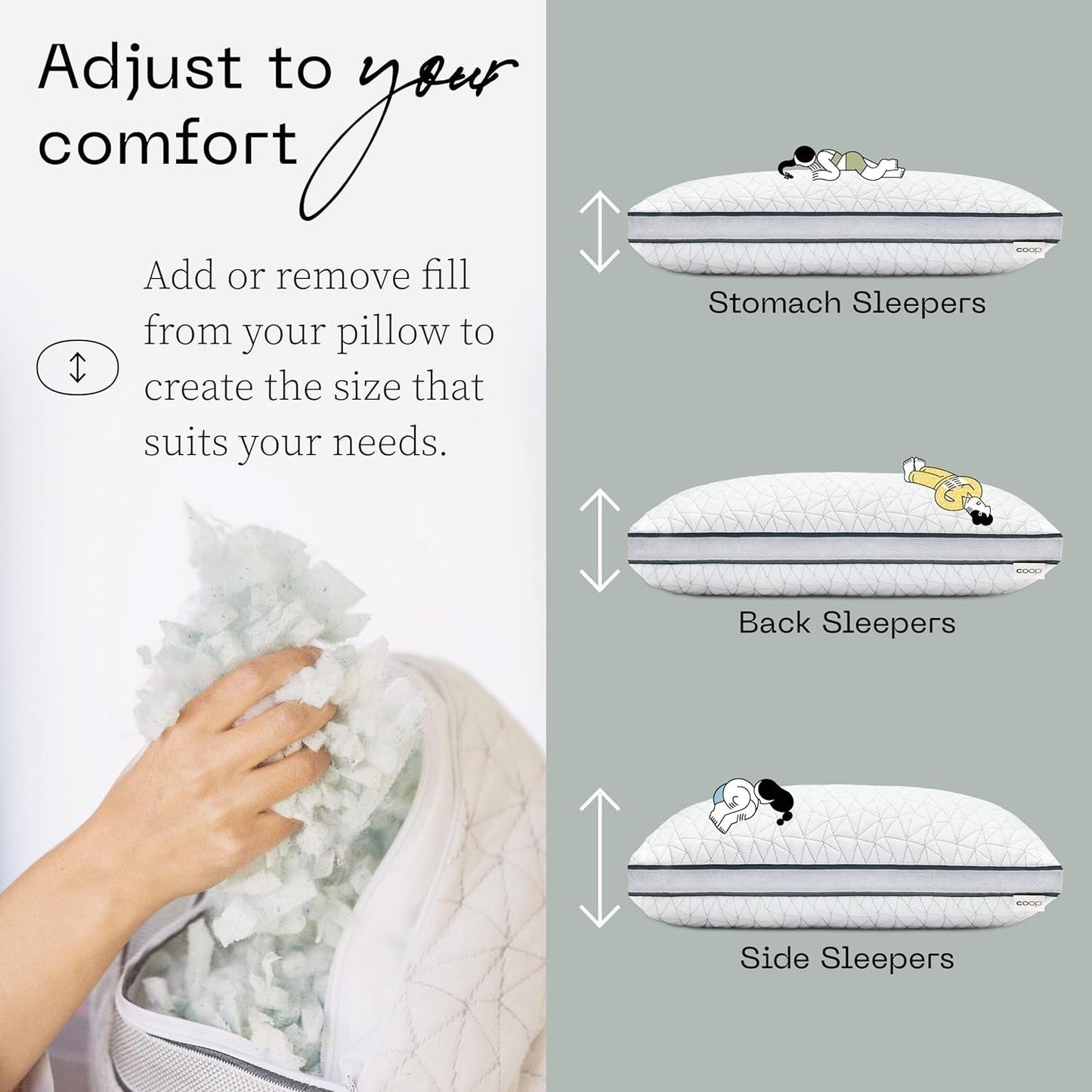 Coop Home Goods Eden Cool Justerbar Pude King Size Justerbar Gel Infunderet Memory Foam Blødt åndbart Lulltra stof Ideel til alle sovende Miljøvenlige Naty Shop Standard puder