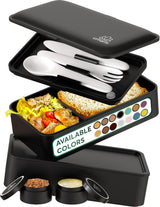 Umami madkasse til voksne, stabelbar Bento-kasse med 4 bestik og rum, madpakke til voksne, to-go-salatbeholder, Picnic-/kontormadkasse, koksgrå, 1500 ml Naty Shop madopbevaringsbokse mat sort L - 1200 ml