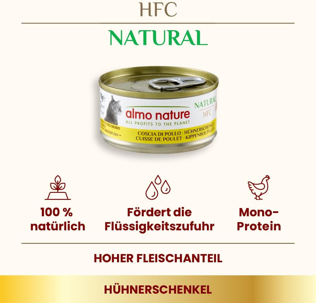 Almo Nature HFC Vådt naturligt kattefoder - kyllingelår, pakke med 24 (24 x 70 g)