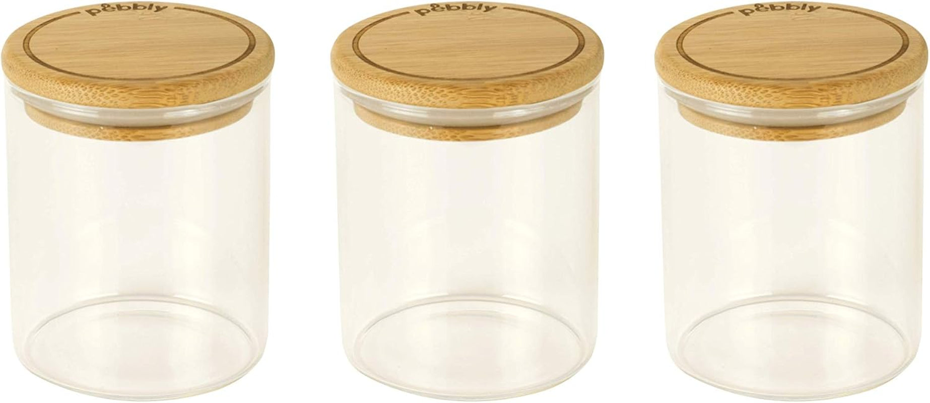 Sæt med 3 firkantede glasbeholdere med bambuslåg-800ml, borosilikatglas, bambus, silikone, naturlig, 11 x 11 x 11 cm Madopbevaringsbokse Naty Shop Sæt med 3 Boîtes À Épices -180Ml