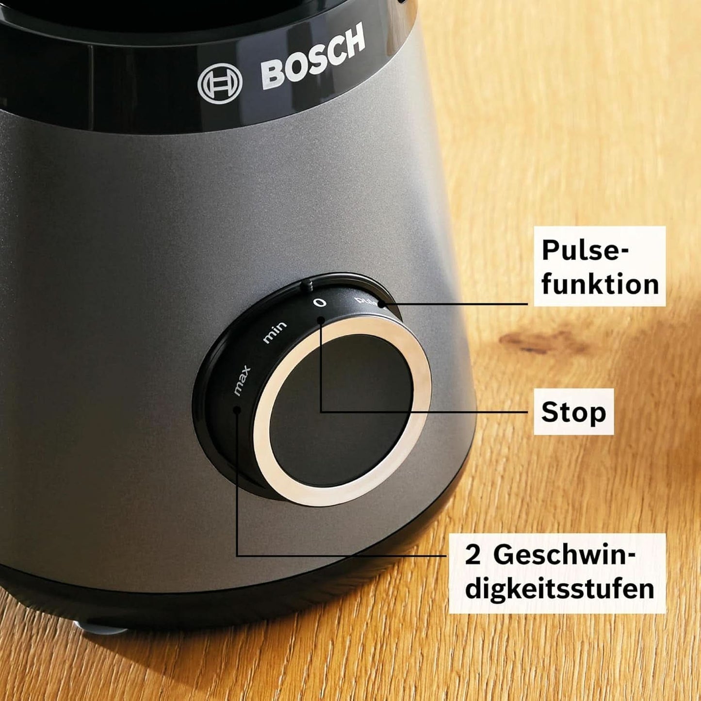 Bosch Standmixer Vitapower Serie 4 MMB6174SN, Verbesserte Version, Hochwertige Edelstahl-Klingen, 1,5L Glasbeholder, 0,6L To-Go-Flasche, Spülmaschinenfeste Teile, 30.000 U/Min, 1200 W, Sølvkøkken Naty Shop