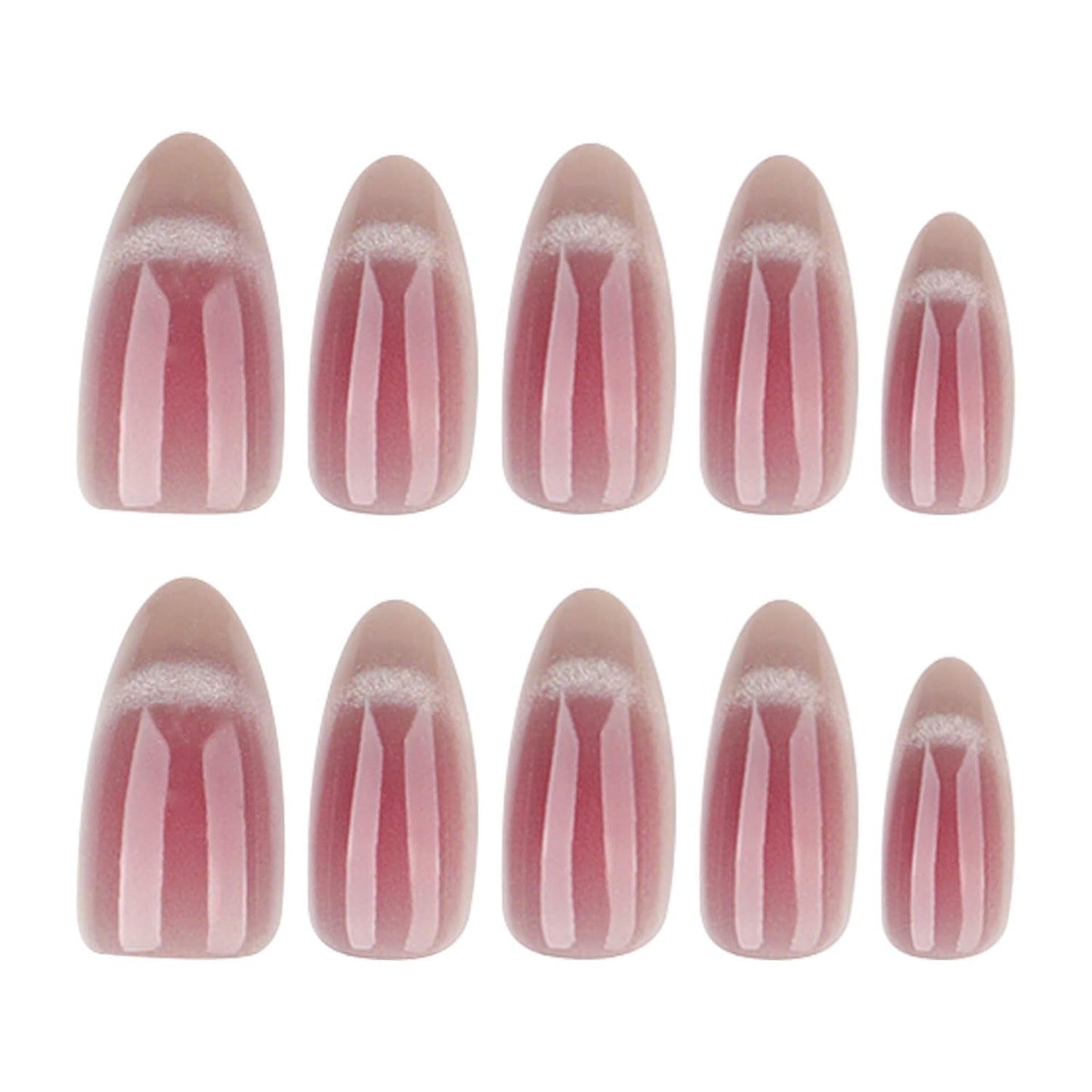 Moonglow korte magnetiske falske negle, pink mandelrød gradient glitter katteøje med lim, pink rød ombre glitter fototerapi kunstige negle til kvinder og piger