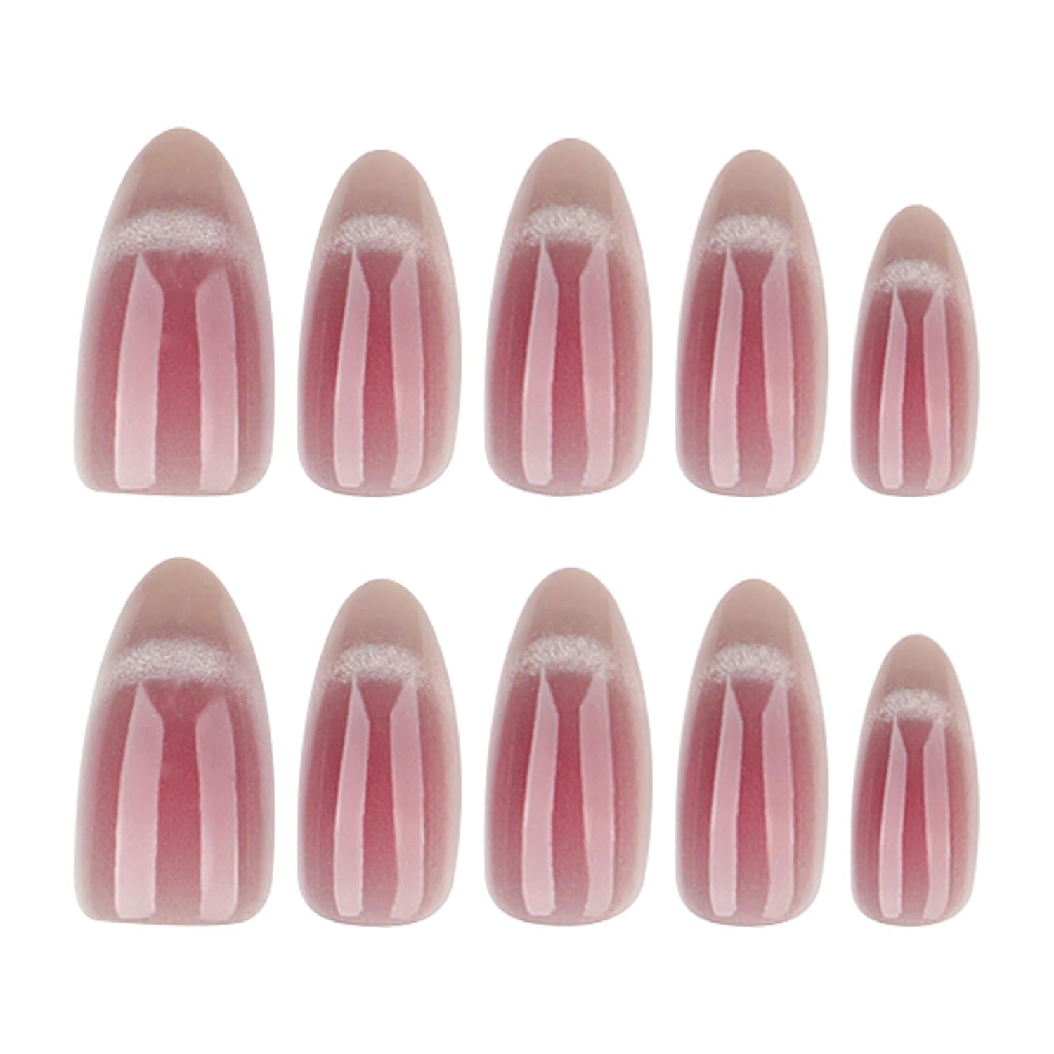 Moonglow korte magnetiske falske negle, pink mandelrød gradient glitter katteøje med lim, pink rød ombre glitter fototerapi kunstige negle til kvinder og piger