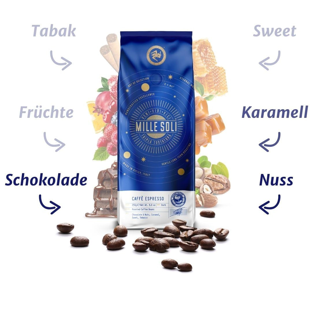 Caffè Espresso kaffebønner - traditionel ristning på Sicilien - Premium kaffebønner, 250 g pose, til fuldautomatiske maskiner og portafilter