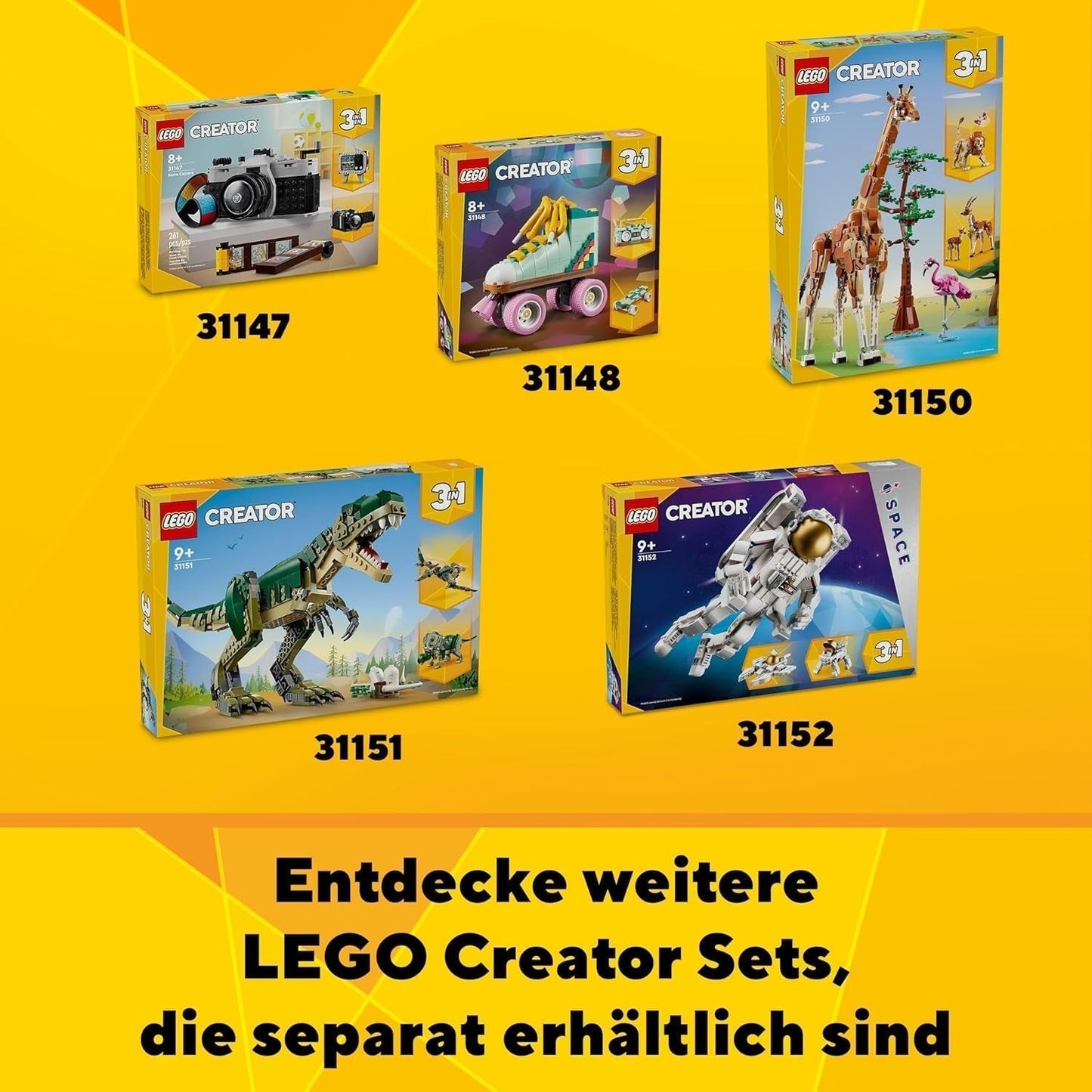 LEGO Creator T.Rex, Dino 3-i-1 Transformable Triceratops eller Pterodactyl, mobil dinosaurmodel til børn, gave til drenge og piger 31151 byggesæt Besuche den LEGO-Store