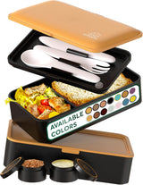 Umami Madpakke til voksne, Lækagesikker stabelbar Bento-kasse med 4 bestik og rum, Voksen Madkasse, To-Go-salatbeholder, Picnic-/kontormadkasse, koksgrå, 1500 ml