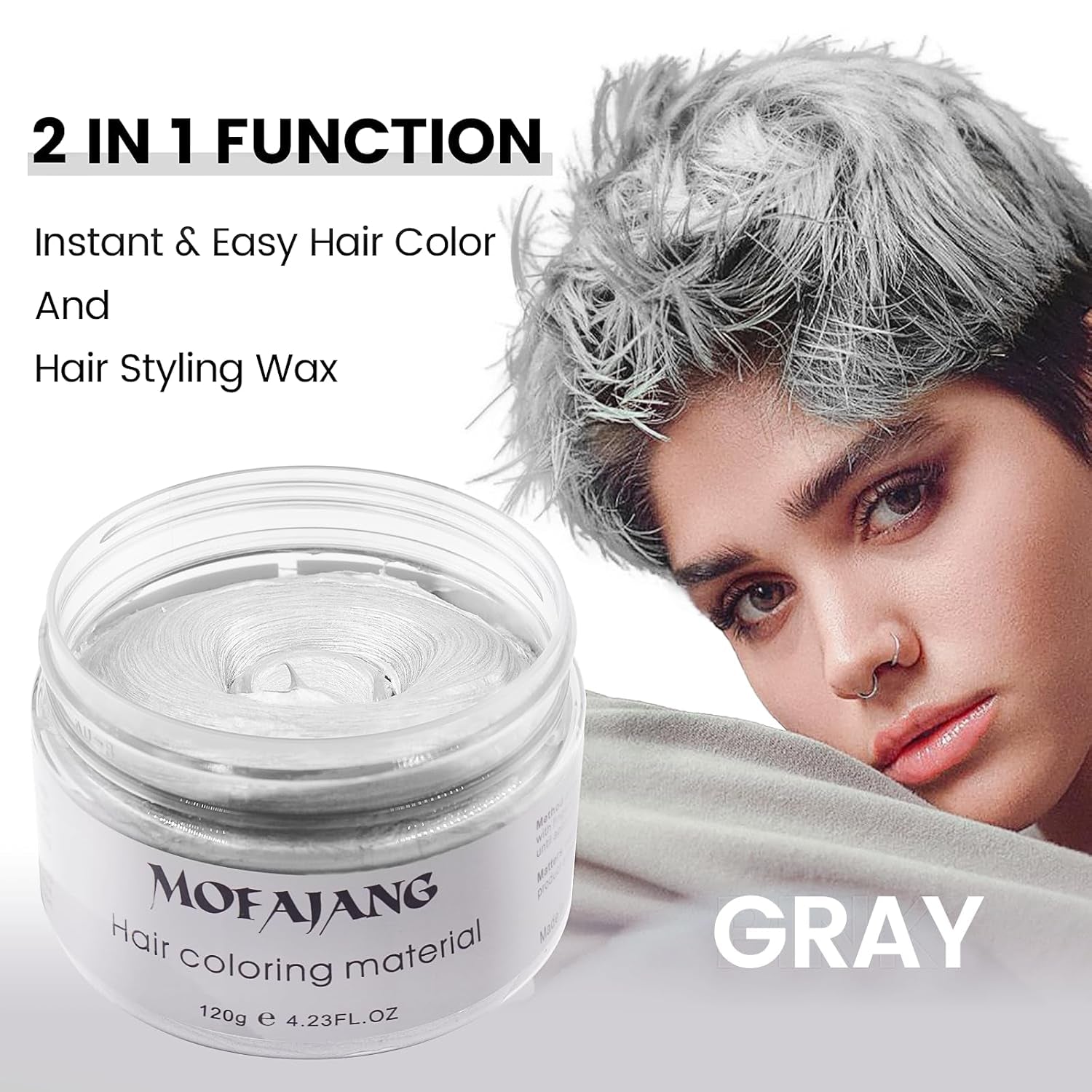 Midlertidig hårfarve, styling af hårfarve til mænd, kvinder, naturlig hårpomade, hårfarvevoks til fest, cosplay og halloween, 4,23 oz (sølvgrå) Naty Shop hårfarve