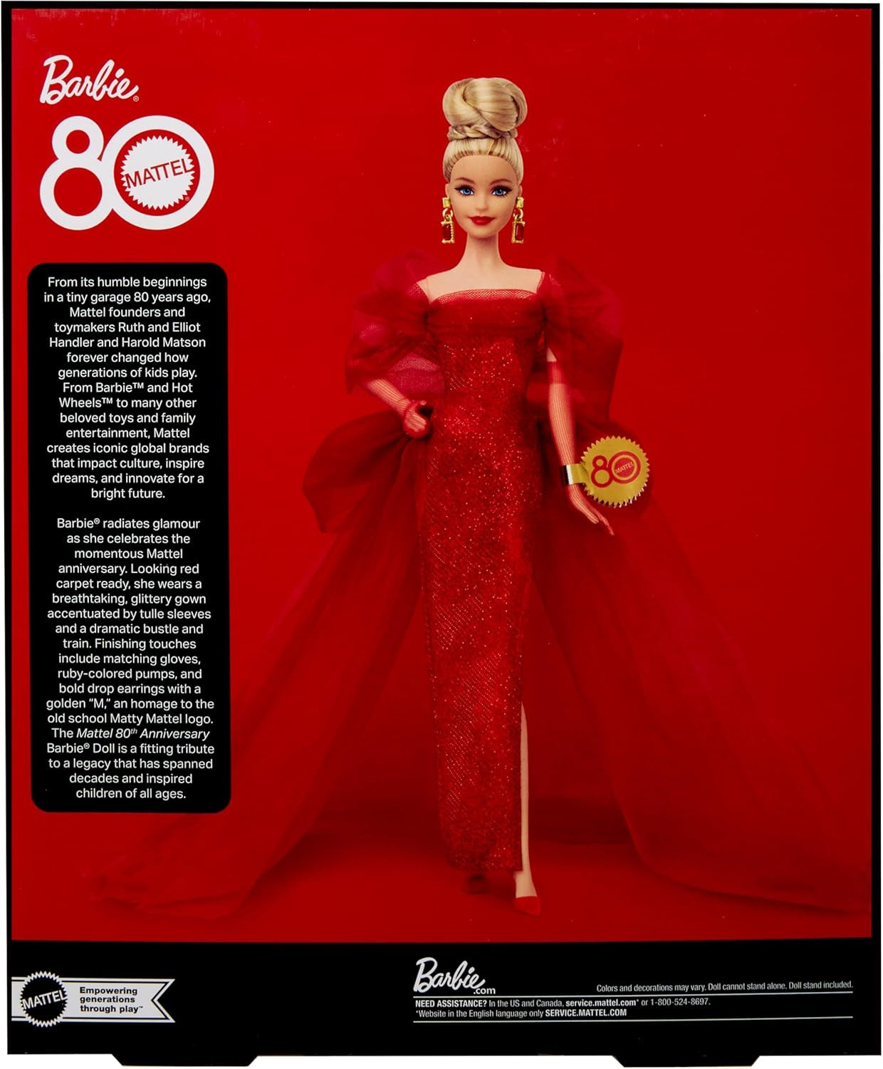 Barbie-signaturdukke 80-års jubilæum Mattel samlerfigur i funklende rød tylkjole med dråbeøreringe og delikate handsker Blondt hår JBJ17