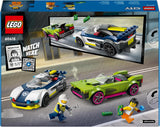 LEGO City Car Chase med politibil og muskelvogn, legetøjstog med 2 racerbiler, politigave til børn, drenge og piger fra 6 år, sæt med politimand og minifigurer Ganovin 60415 Byggesæt Besuche den LEGO-Store