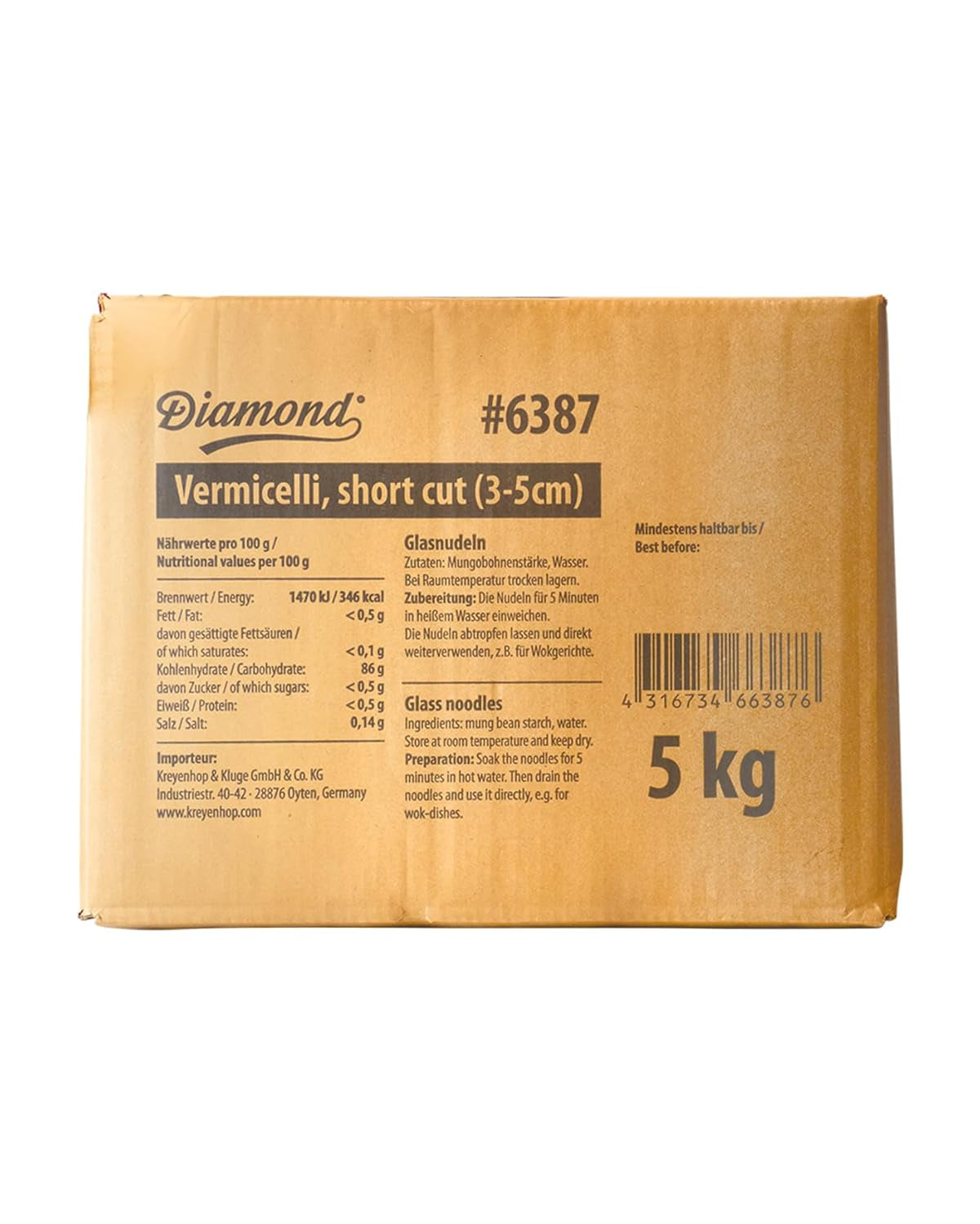 DIAMOND glasnudler, kort mung bønne stivelse glas nudler, naturligt veganske og glutenfri - 1 x 5 kg