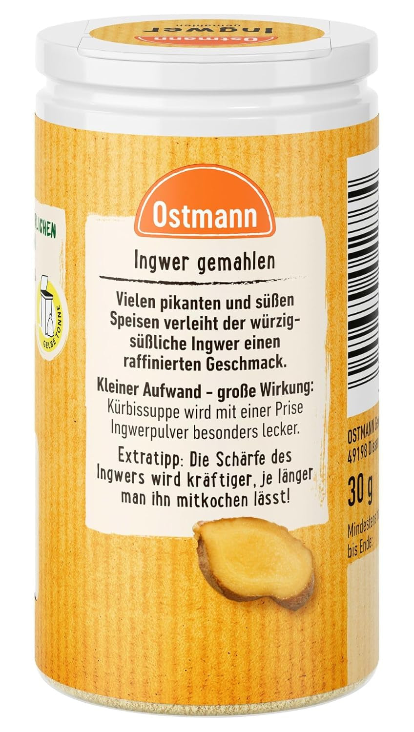 Ostmann Gewürze - Ingwer gemahlen | Genbrugs- og genbrugsemballage | 30 g i der Streudose