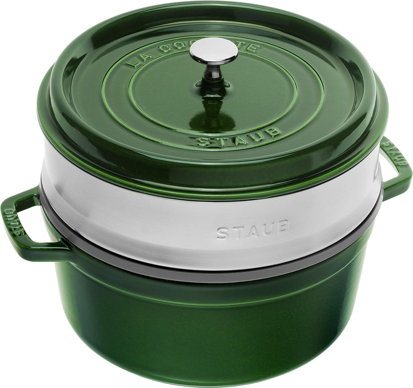 STAUB Gusseisen Bräter/Cocotte, Mit Dämpfeinsatz Aus Edelstahl, Rund 26 Cm, 5,2 L, Aromaregen Funktion Für Optimale Befeuchtung, Für Alle Herdarten Inkl. Induktion & Backofen, Kirschrot, Rot Forme og bageplader Naty Shop Grün