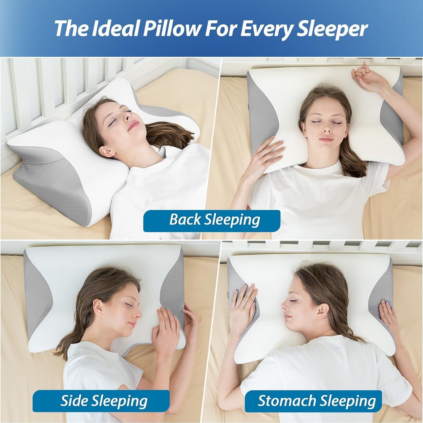 HOMCA Nakkepude Memory Foam Ortopædisk Pude 2 i 1 Nakkestøttepude med 3D Køling Betræk Ergonomisk Sovepude til Ryg, Side og Mave Sveller Grå 60X13/11X40cm Cervikal Ortopædiske Puder Naty Shop