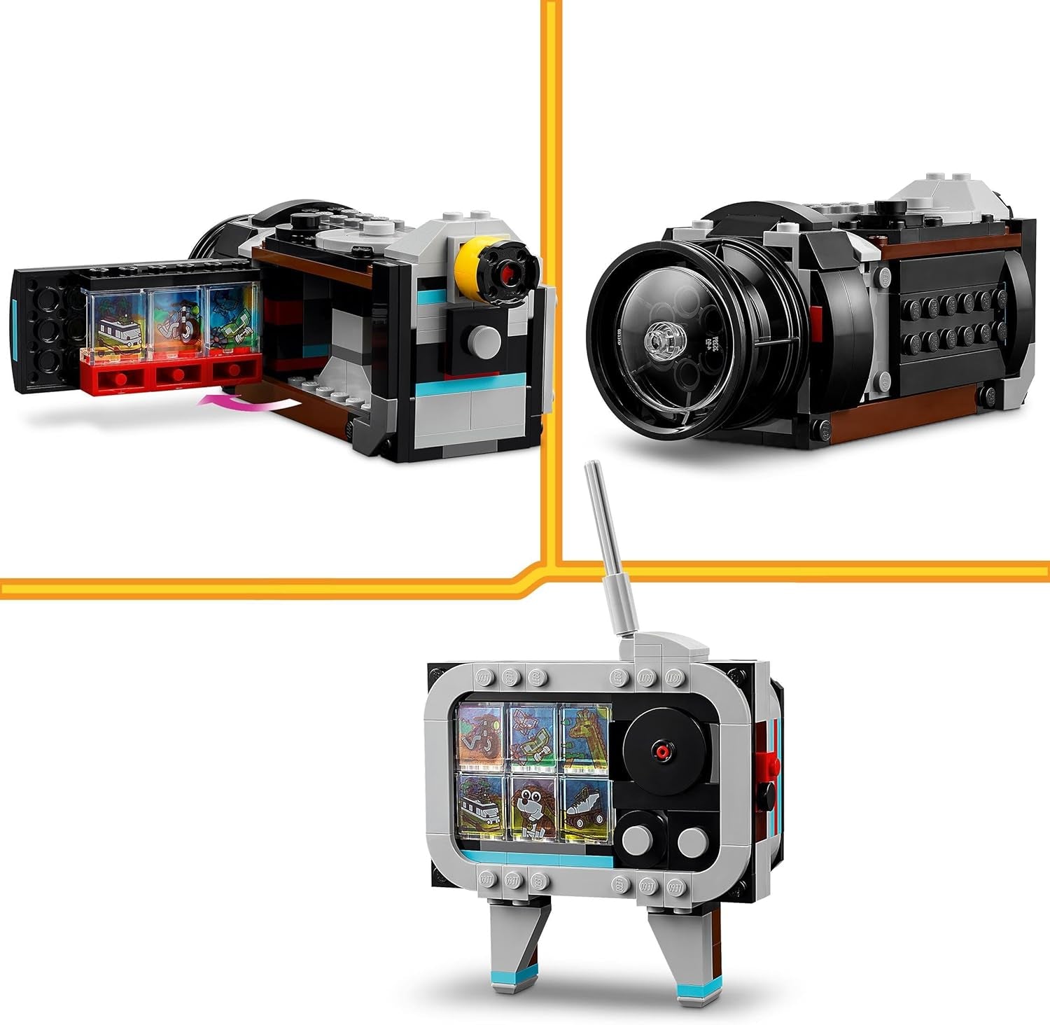 LEGO Creator 3In1 retro kameralegetøj, videokamera, tv-apparat, skrivebordsdekorationer til børn eller soveværelsestilbehør, fotografigaver til piger og drenge 8 år 31147 Byggesæt Besuche den LEGO-Store
