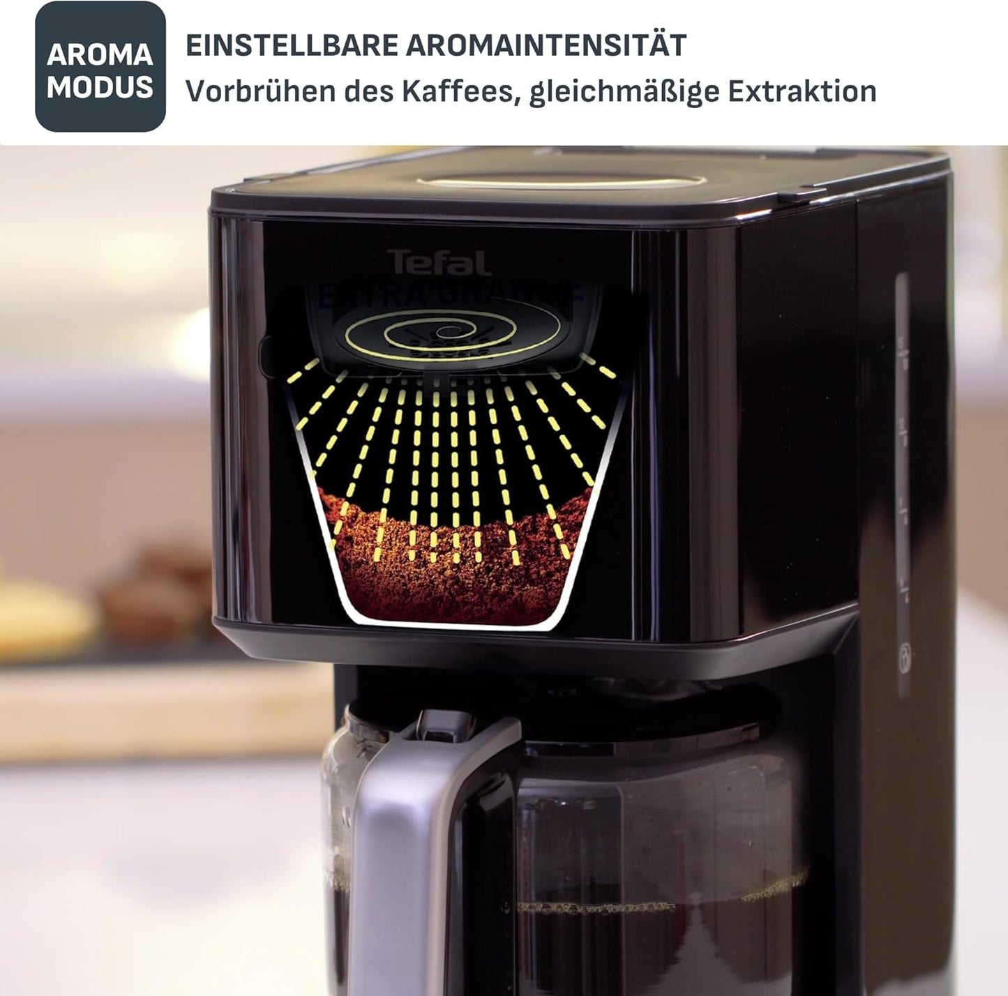 Tefal Smart'n Light Espressomaskine med timer, Espressomaskine med programmerbart filter 1,25 L, Aromafunktion for Intens Aroma, Holde Varm funktion, Anti-dryp og nem at rengøre, Sort