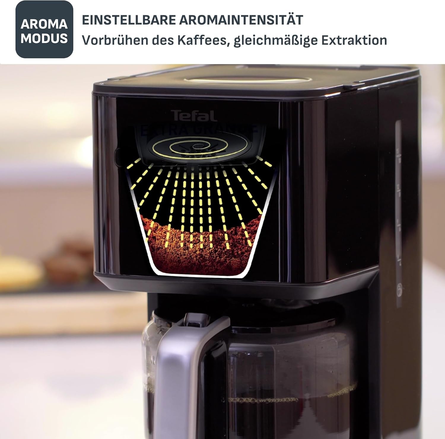 Tefal Smart'n Light Espressomaskine med timer, Espressomaskine med programmerbart filter 1,25 L, Aromafunktion for Intens Aroma, Holde Varm funktion, Anti-dryp og nem at rengøre, Sort