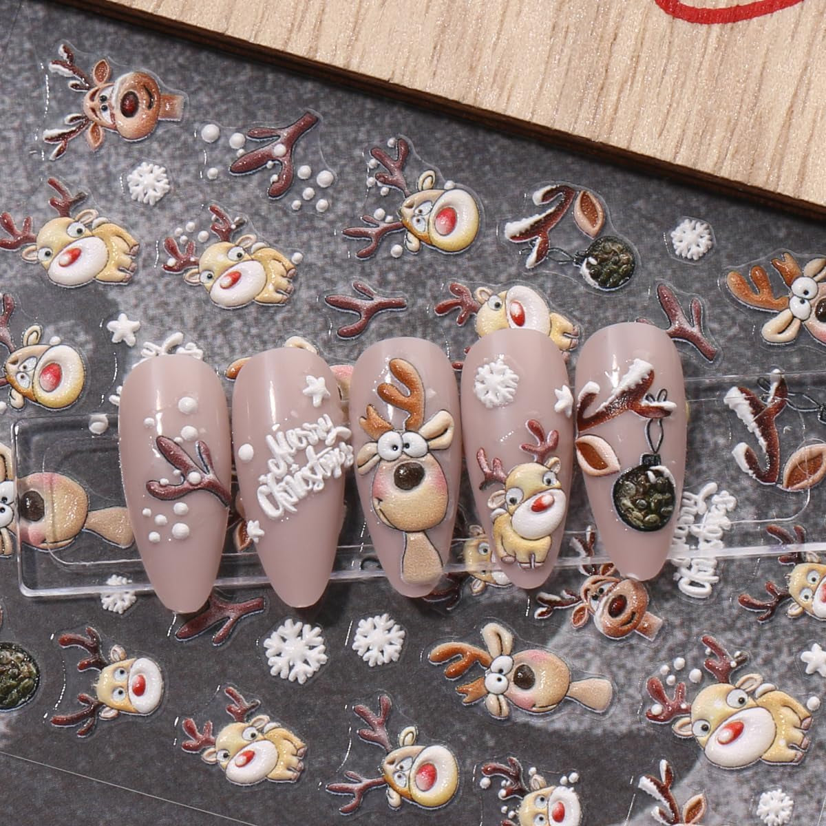 JMEOWIO 3D Nagelsticker Weihnachten Nail Art Sticker Selbstklebend Nagelaufkleber 5D Stereoskopisk Schneeflocke Xmas Winterurlaub Niedlich Dekoration Nageldesign Zubehör 4 Blatt