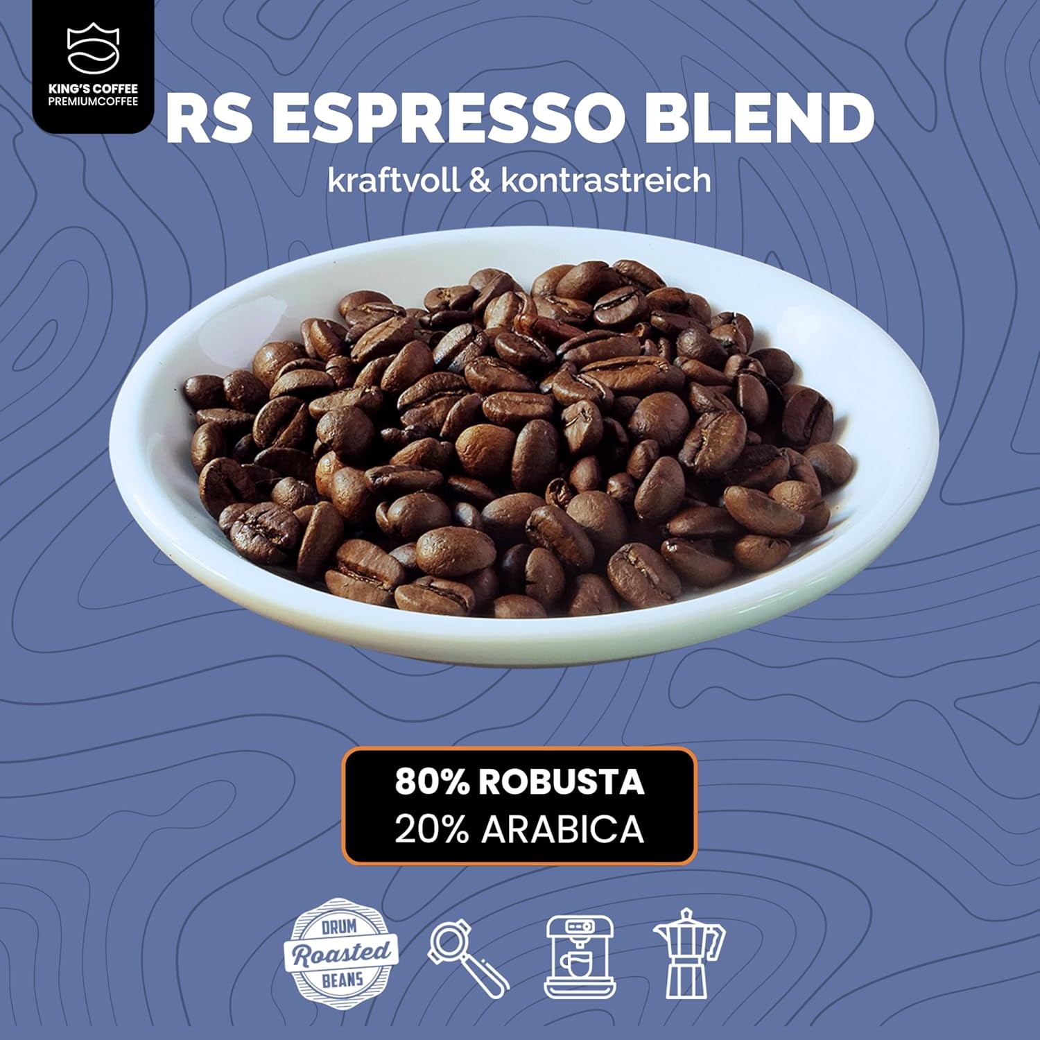 KING'S COFFEE - AMESTEC RS ESPRESSO - 1 kg stærke og aromatiske kaffebønner - kaffe med lav syreindhold - kaffe med hel bønne - ristning af små partier fra Italien - espressobønner til fuldautomatiske maskiner og portafiltermaskiner