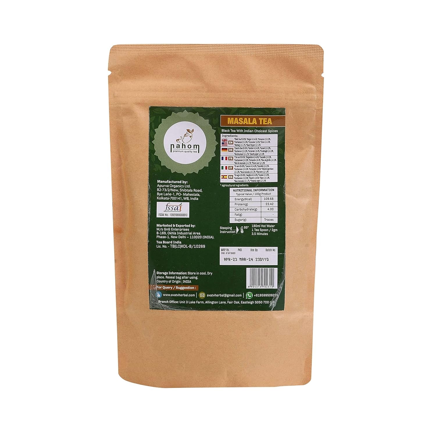 Indiens Masala Chai Loose Leaf Tea | 50 kopper, blanding af sort te, kanel, kardemomme, sort peber | Krydret Masala te | Chai Latte Suited 3,53 oz/100 g pose