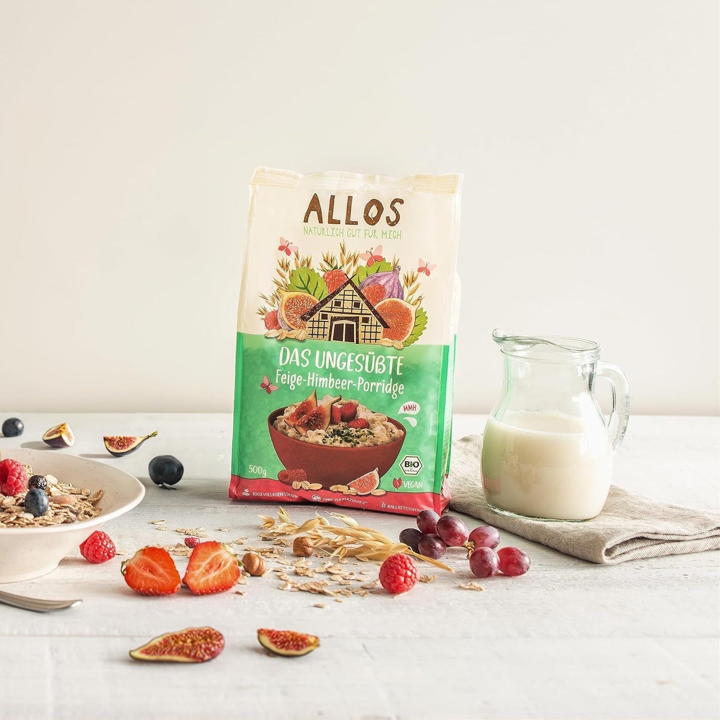 Usødet figen- og hindbærgrød | Grød uden sukker | Økologisk müsli | Müsli med frugt | Havregryn | Grød til morgenmad | Korn til morgenmad | Vegansk | Pakke med 6 (6 x 500 g)