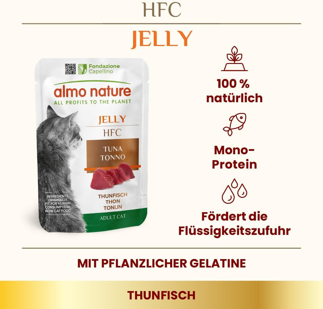 Almo Nature HFC Jelly våd kattefoder - med tun, pakke med 24 (24 x 55 g)