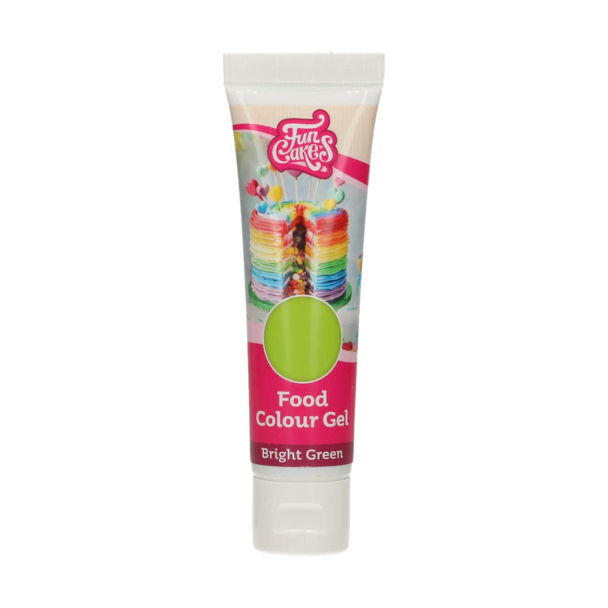 Funcakes Bright Green madfarve, højkoncentreret madfarvegel til dej, creme, fondant og marcipan. Nem dosering. Enkelt dråbe for at skabe levende farver. Halal. 30 g.