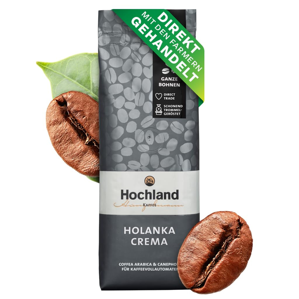 Hochland Kaffee - Holanka Crema - 250g Kaffeebohnen - Bæredygtigt direkte salg - Perfekt til fuldautomatiske maskiner og Siebträger - Mildere aromatisk smag - Bedste kvalitet fra Peru