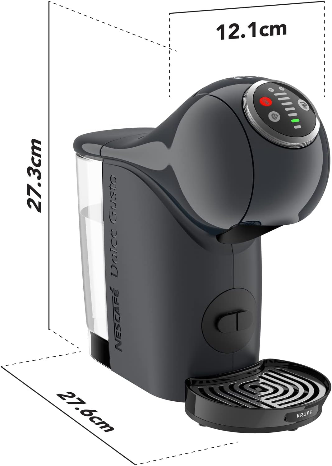 NESCAFÉ Dolce Gusto Genio S Plus fra Krups, kompakt kapsel kaffemaskine, kapacitet 0,8 liter, 1500 watt, automatisk advarsel om afkalkning, space grey, KP340B