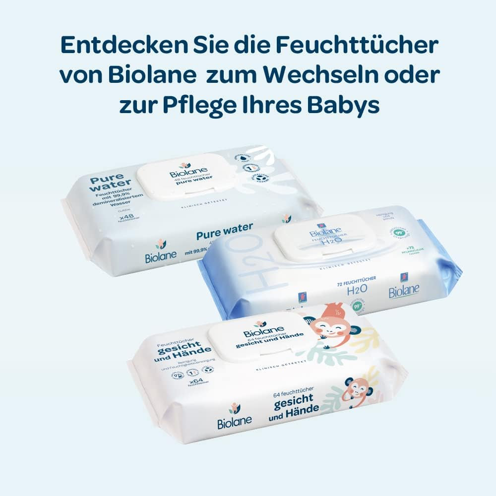 BIOLANE - Babyvådservietter med 99,9 % vand - Rent vand - Pakke med 12 x 48 (576 servietter) - Til følsom hud - Fra fødslen - Duftfri - Pleje til at skifte og rense babyer