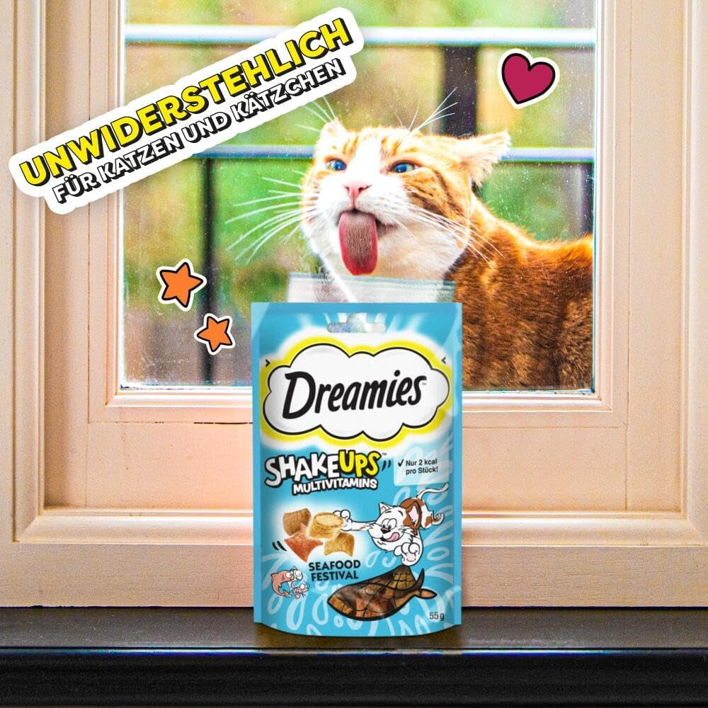 DREAMIES SHAKE UPS Multivitamin Seafood Festival Kattegodbidder i portionsposer - 55 g (6 poser)