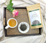 Løs jasminte 100 g, naturligt aromatiseret jasminblomstgrøn te, jasmingrøn te med en udtalt jasminsmag, Teaclub Grøn te